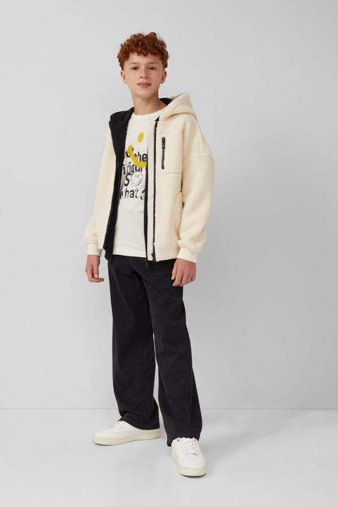 Produktbild S.Oliver Outdoor-Jacke Teddyplüsch-Jacke mit Kapuze und Wording-Prägung (158, 164)