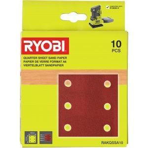 Ryobi, Abrasivi, 5132004448 RAKQSSA10 10-teiliges Orbitalschleifspaten-Set kompatibel mit R18SS4 und EOS2410NHG