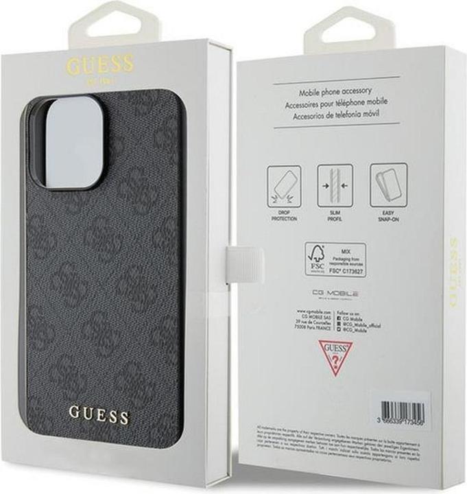 Actual product image Guess GUHCP15LG4GFGR iPhone 15 Pro 6.1" szary/grey hard case 4G Metal Gold Logo (Apple iPhone 15 Pro)