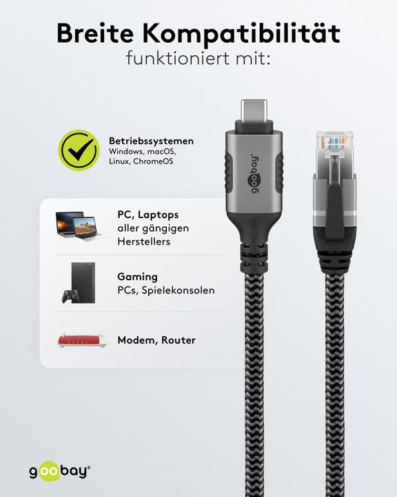 Produktbild Goobay Ethernet-Kabel USB-C auf RJ45, 5 m (USB-C, RJ45, RJ45 (1x))