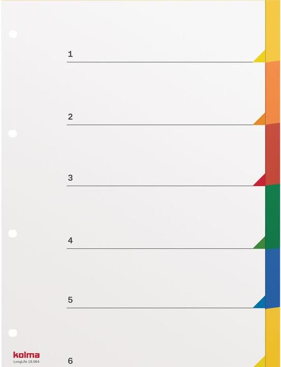 Image du produit Kolma Intercalaire A4 superstrong vierge 6 pièces couleur