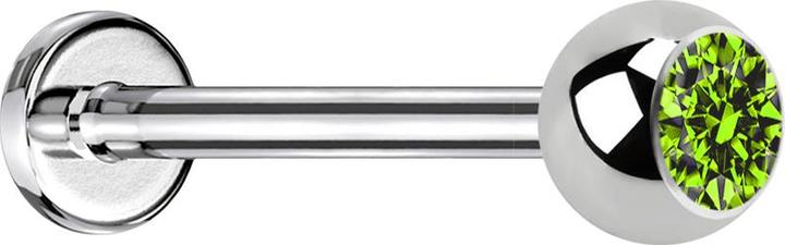 Image du produit Star Piercing Micro Labret argenté avec boule et cristal vert clair (sans laiton, Acier chirurgical 316L)