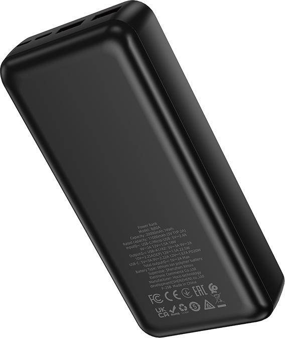 Immagine prodotto Borofone Powerbank 20000mAh BJ80A Clever - 2xUSB + Typ C - QC 3.0 22,5W + PD 20W schwarz (20000 mAh, 22.50 W, 74 Wh)