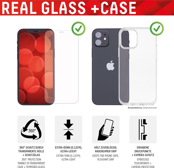 Produktbild Displex Real Glass, 2D Panzerglas + Handyhülle (1 Stück, Realme 12 Pro+, Apple iPhone 12)