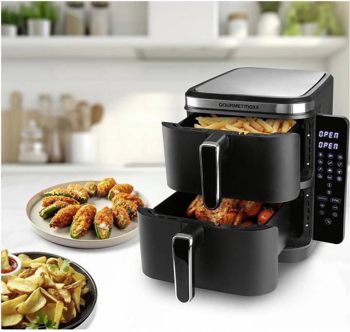 Actual product image Gourmetmaxx 15305 Heissluft-Fritteuse 10 l 2800 W 2 getrennte Temperaturregler, A