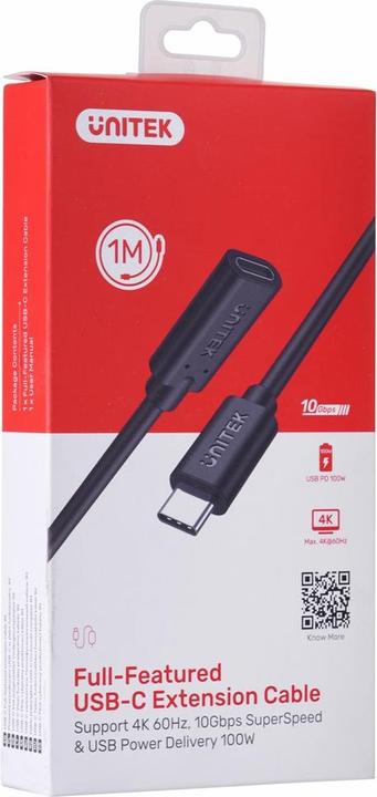 Produktbild Unitek USB USB-C - USB-C cable, 1 m black (C14086BK-1M) (1 m, USB 3.2 Gen 2, 100 W)