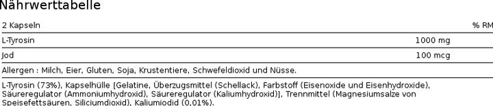 Nutritional values and ingredients Biotech USA L-Tyrosine (100 pcs., Capsules)