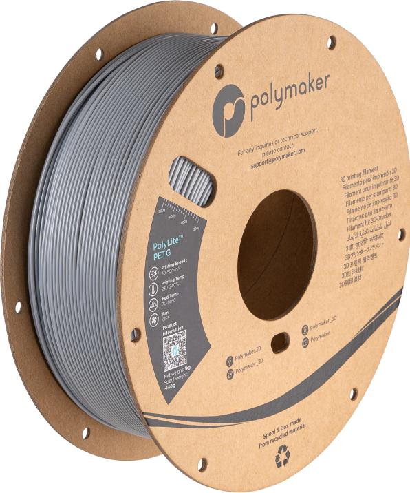 Image du produit Polymaker PolyLite PETG V2 - Gris - 2.85mm (PETG, 2.85 mm, 1000 g, Gris)