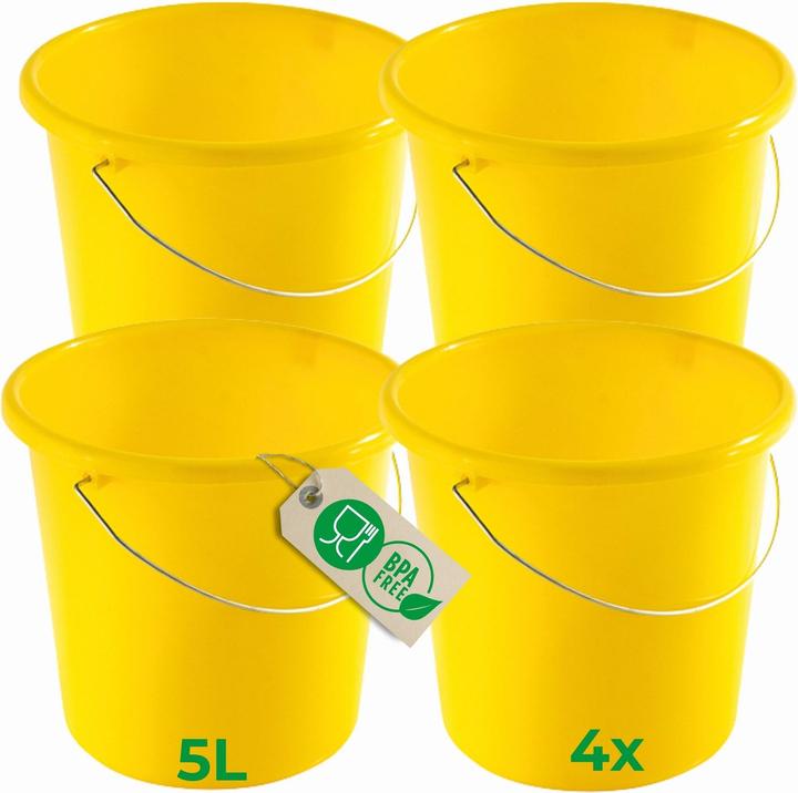 Novaliv 4 Stück Eimer 5L Gelb mit Masseinteilung - Putzeimer 5 Liter? 22,5 cm Praktischer Allrounder (4 pcs.)