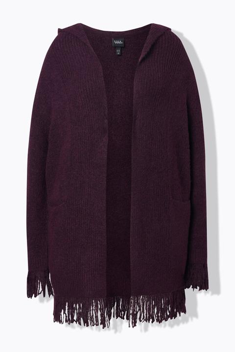 Produktbild Ulla Popken Strickjacke, Fransen, Kapuze, ohne Verschluss, Langarm (60)