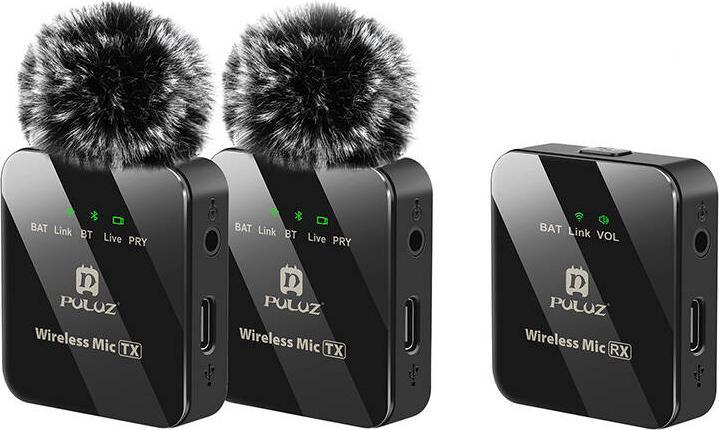 Puluz Wireless Lavalier Microphone 2 TX + 1 RX