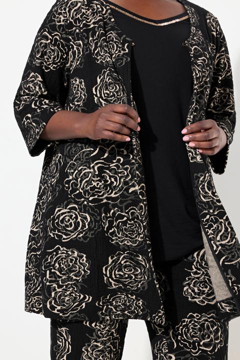 Immagine prodotto Ulla Popken Giacca dal taglio svasato con jacquard floreale, scollo a V e maniche a 3/4 (58)