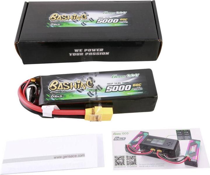 Produktbild Gens Ace G-Tech 5000mAh 14.8V 4S1P 60C Lipo Battery Pack with XT90 Plug-Bashing Series (14.80 V, 5000 mAh)