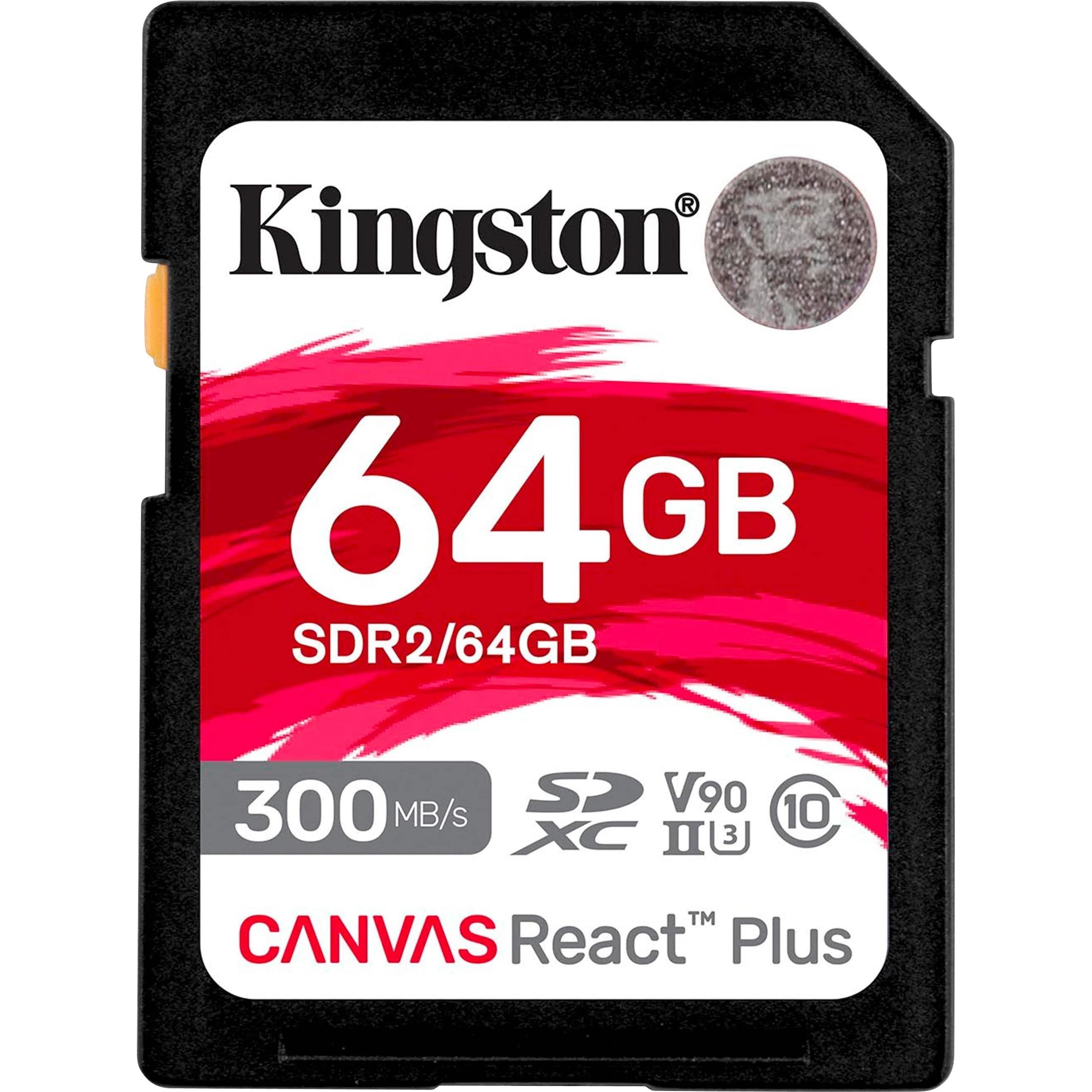 Kingston Canvas React Plus (64 GB, SDXC, U3, UHS-II), Speicherkarte, Schwarz