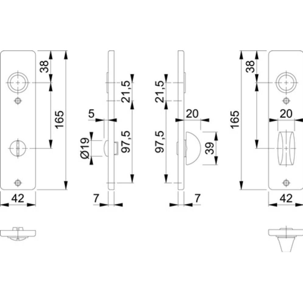 Thumbnail - Hoppe, Türgriff + Fenstergriff, Kurzschildpaar 202KP Aluminium F2 SK/OL Paar (Türschild)