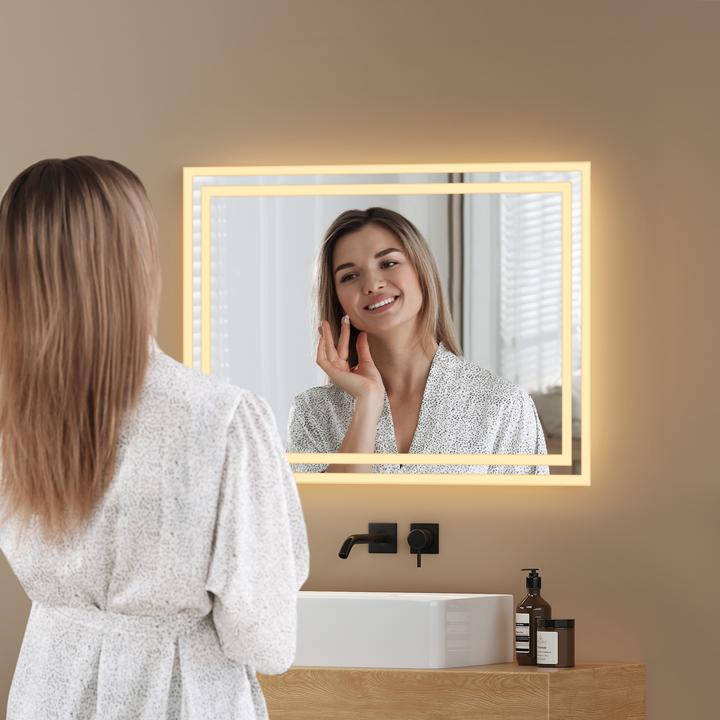 Produktbild Emke Badspiegel mit Beleuchtung 80*60cm, Warmweiss3000K, Dimmbar, Wand Schalter (80 x 60 cm)