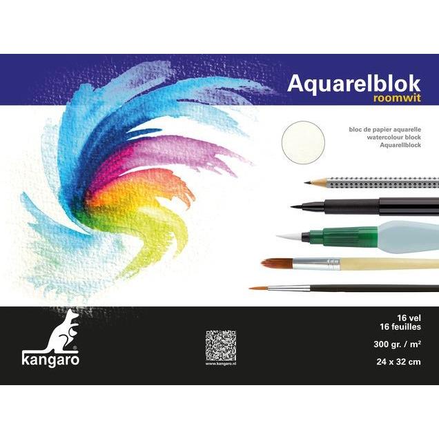 Kangaro, Bastelpapier, Aquarellblok 24x32cm 16 Blatt 300 Gramm cremeweiss (16 x)