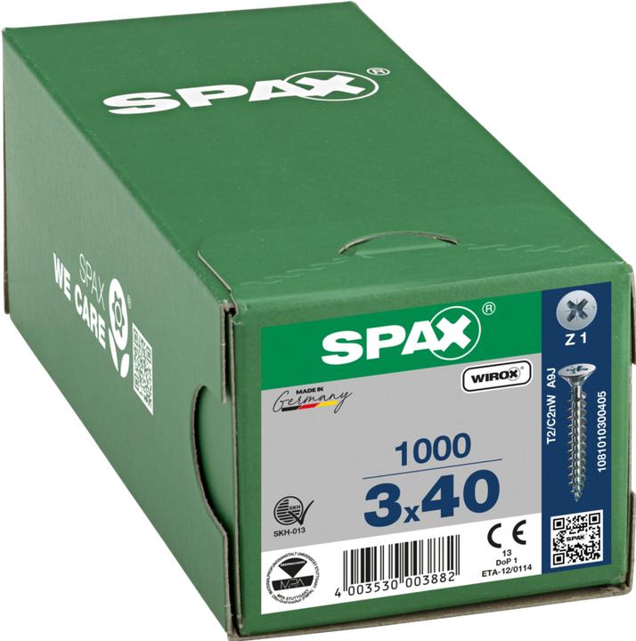 Immagine prodotto Spax Testa Svasata Nervature Del Freno Incavo Trasversale Z1 Completamente Filettato Wirox (1000 Viti per pezzo)