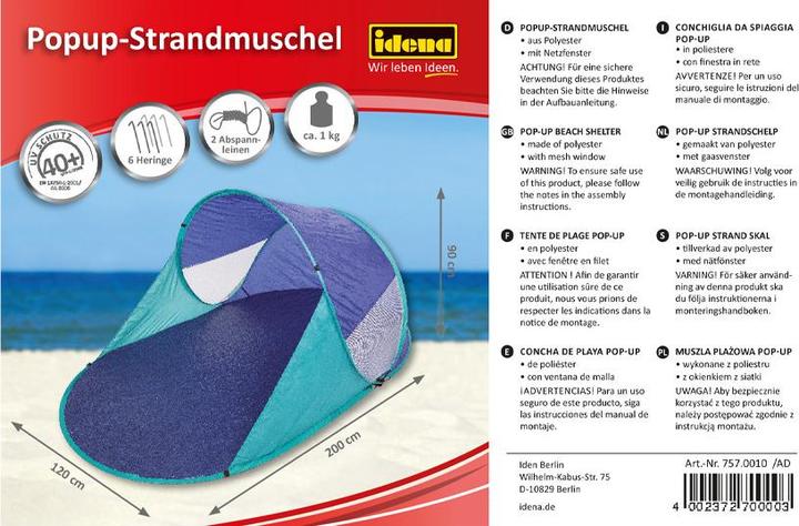 Actual product image Idena Beach shell blue (beach tent, 1 kg, 2 persons)