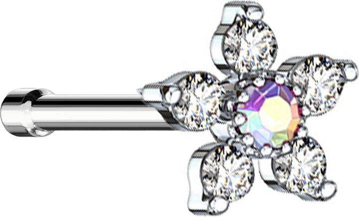 Produktbild Star Piercing Nasenstecker gerade silber Blume mit Kristall multicolor und silber (Messing, Chirurgenstahl 316L)