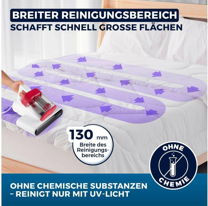 Produktbild CleanMaxx Milben-Handstaubsauger 400W, Weiss/Rot + CH-Stecker