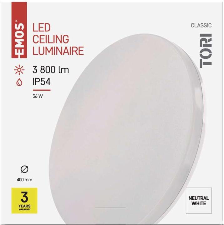 Actual product image Emos LED ceiling light TORI, round, white 36W neutral white, IP54 (3800 lm)