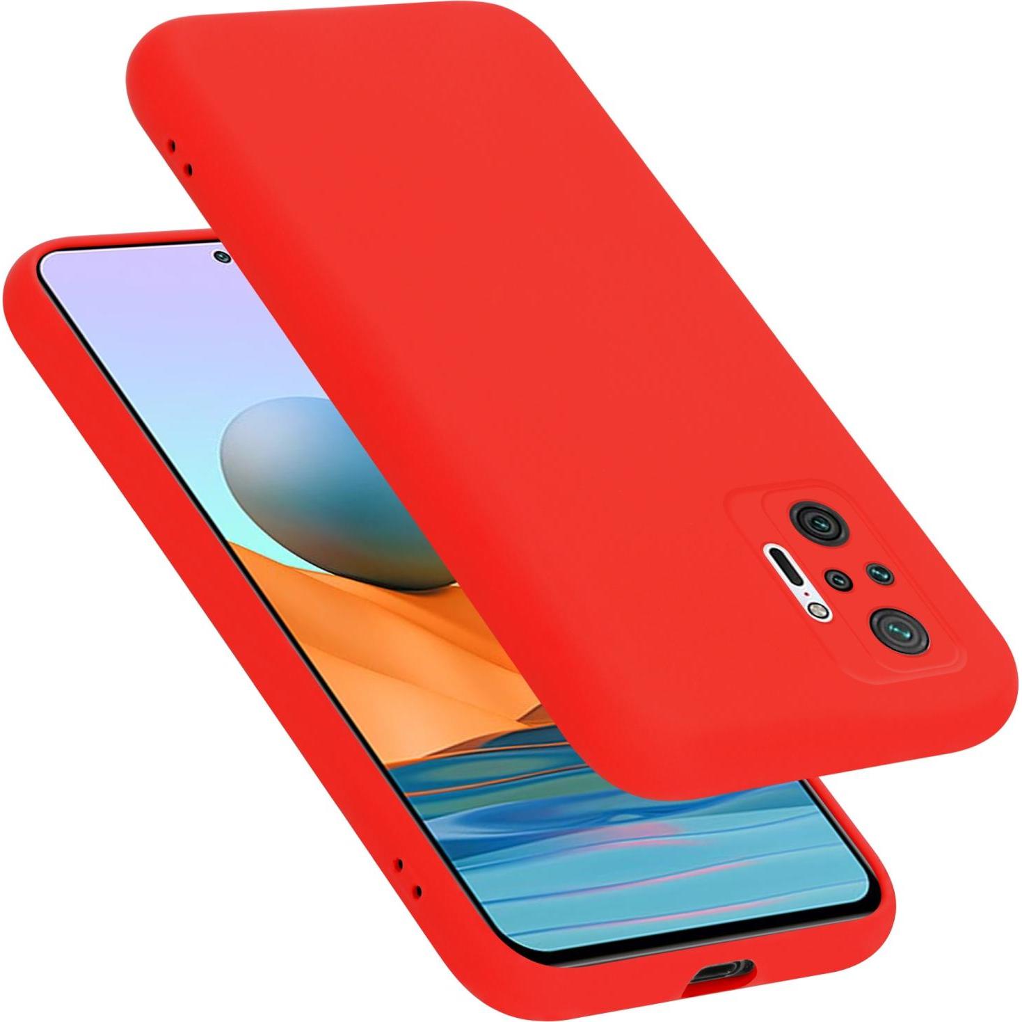 Cadorabo TPU Liquid Silicone Case Hülle für Xiaomi RedMi NOTE 10 PRO (Xiaomi Redmi Note 10 Pro), Smartphone Hülle, Rot