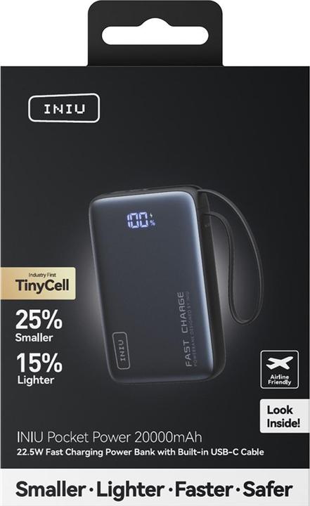 Image du produit INIUPB20ACPOCKETBK Powerbank (20000 mAh, 65 W, 74 Wh)