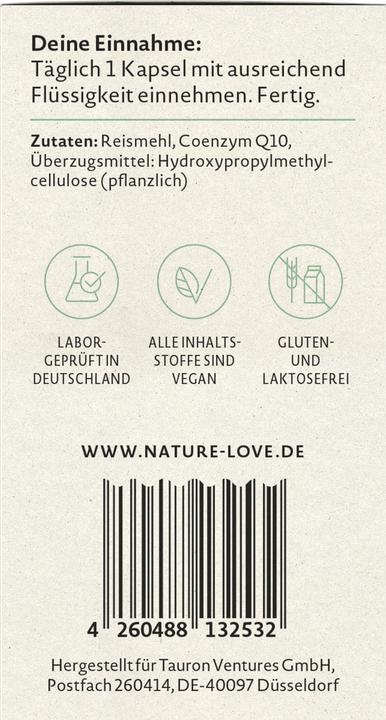 Nutritional values and ingredients Nature Love Coenzyme Q10 (1 Piece, Capsules, 49 g)