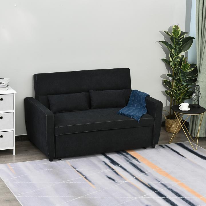 Produktbild Homcom Schlafsofa Eukalyptusholz, Samt Schwarz (2-Sitzer)