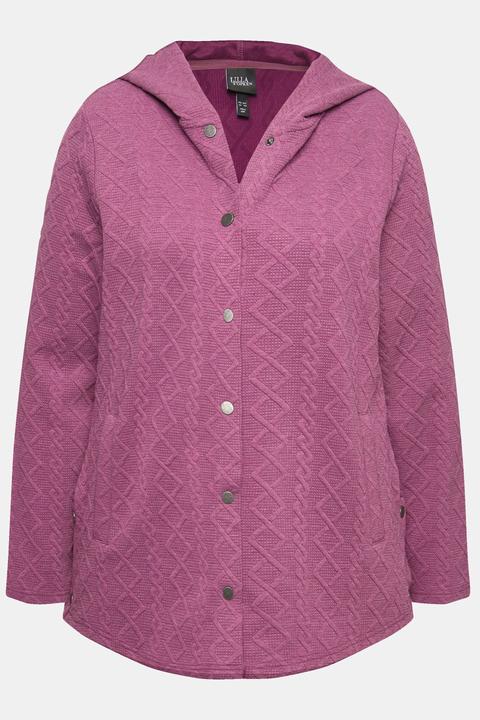 Image du produit Ulla Popken Veste à capuche, motif torsadé et boutons-pression. Dos plus long. (46)