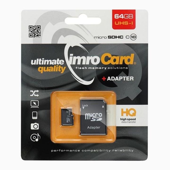 Produktbild IMRO 10/64G UHS-I ADP - 64 GB - MicroSDHC - Klasse 10 - UHS-I - 82 MB/s - 21 MB/s (64 GB, microSDHC, UHS-I)