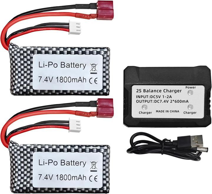Produktbild Bllrc 2-teiliges Lipoakku-Set 7.4V 1800mAh mit Ladegerät (7.40 V, 1800 mAh)