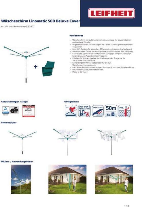 Produktbild Leifheit Wäscheschirm Linomatic 500 Deluxe Cover (50 m)