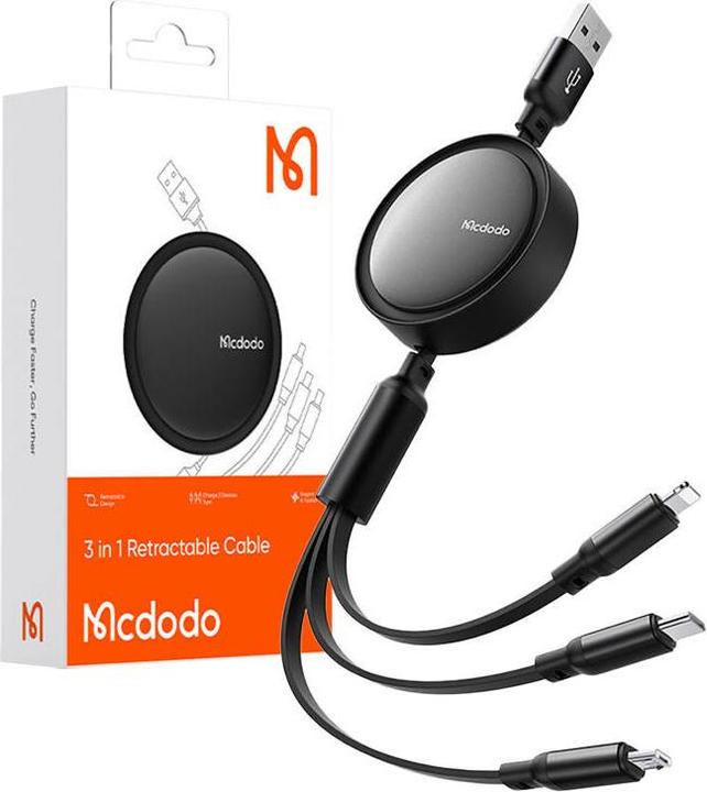 Actual product image Mcdodo 3in1 USB to USB-C / Lightning / Micro USB Cable, CA-7256, 3.5A, 1.2m (black) (1.20 m, USB 3.0)