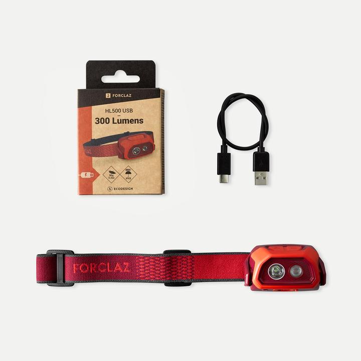 Image du produit Simond Lampe frontale rechargeable 300 lumens - HL500 USB V3 rouge (300 lm)