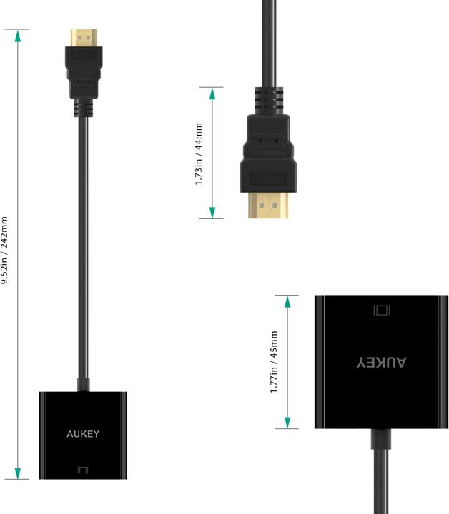Actual product image Aukey HDMI to (VGA, 20 cm)
