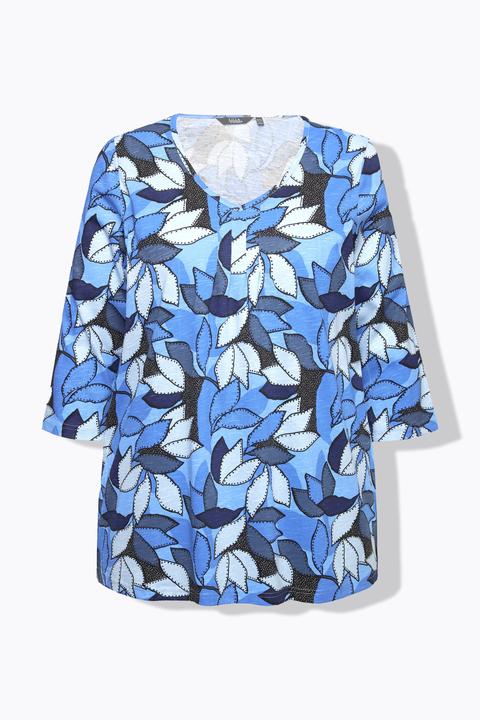 Actual product image Ulla Popken 3/4 Sleeve V-Neck Leaf Print Tee (60)