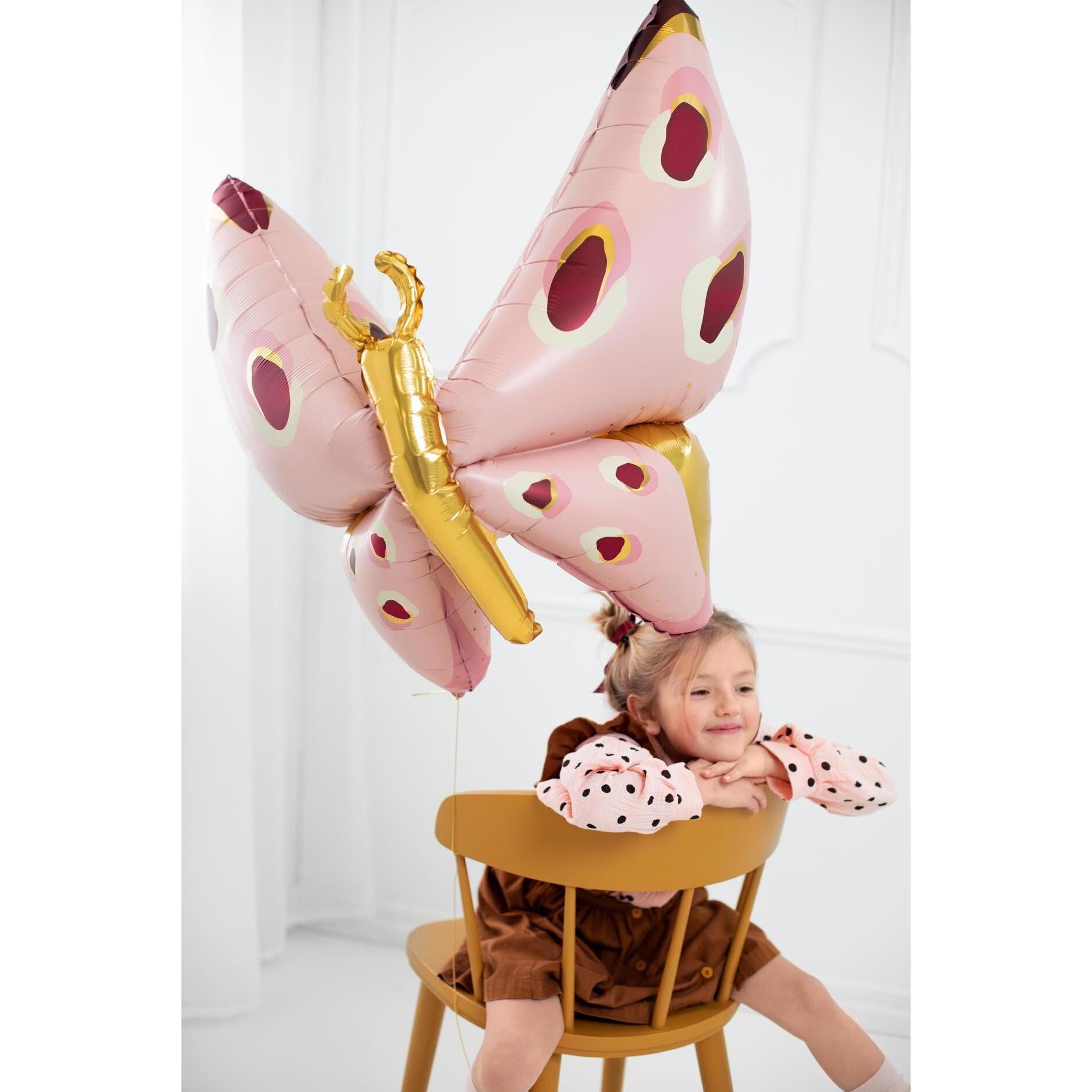 Partydeco Folienballon Schmetterling 120 x 87 cm, Gold/Rosa