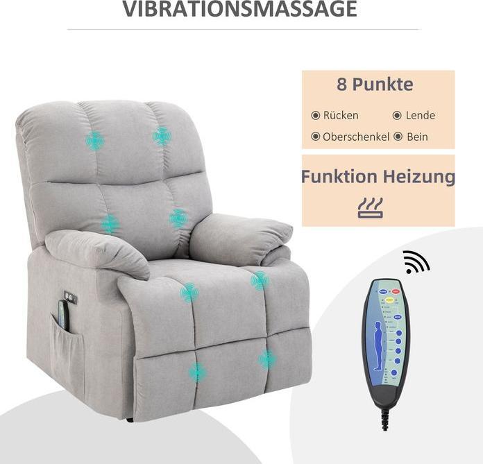 Actual product image Swisshandel24 Massagesessel mit Aufstehhilfe, Wärme, USB, Grau 83x95x105 cm