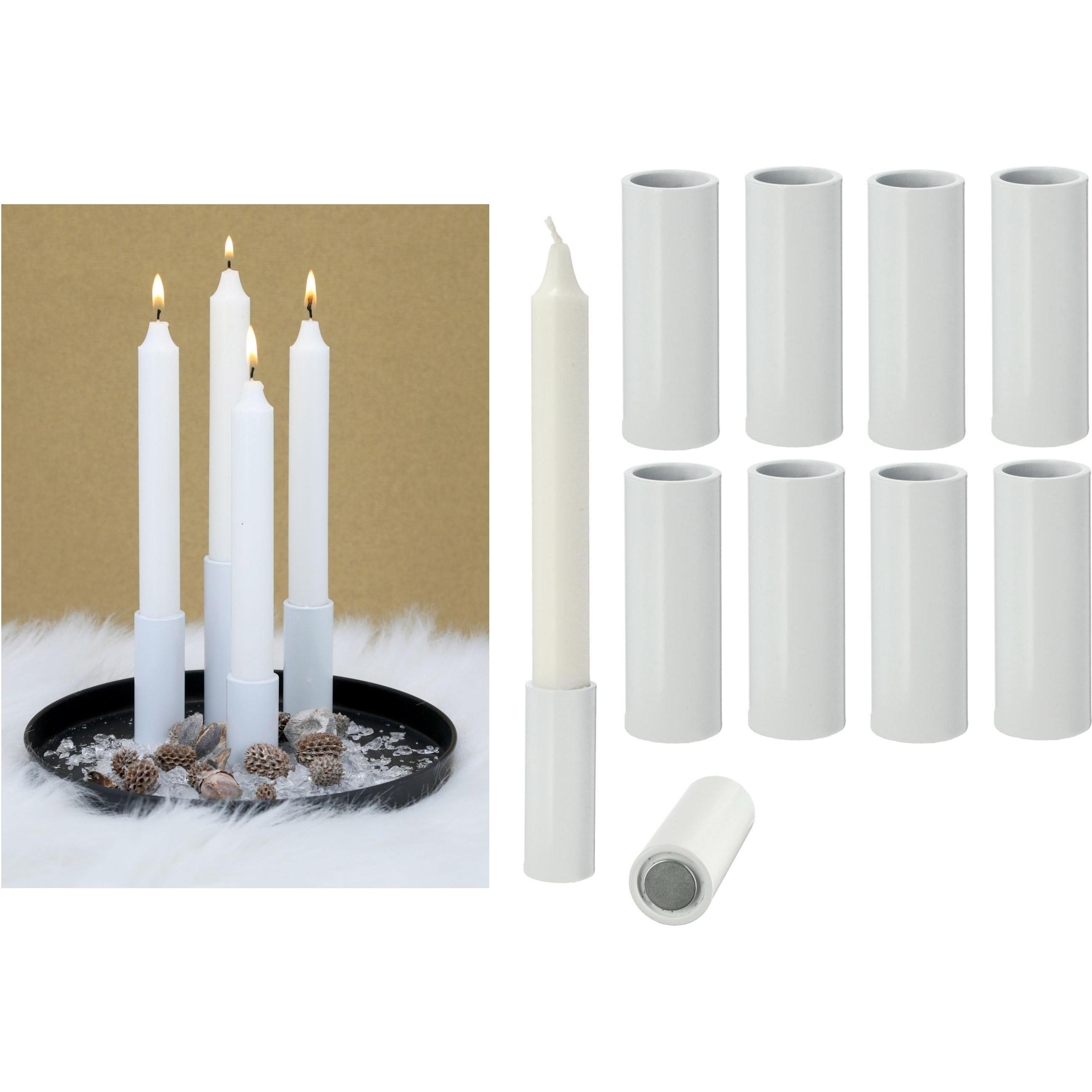 Thumbnail - Novaliv, Kerzenständer, 8x Kerzenhalter für Stabkerzen magentisch WEISS 2,8x5cm Kerzenständer weihnachtlich