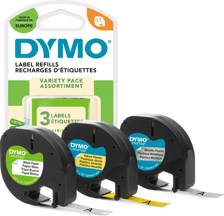 Produktbild Dymo S0721800 LetraTag 3er Set (1.20 cm, Gelb, Silber, Weiss)