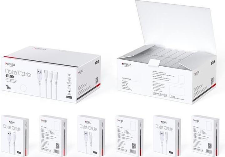 Actual product image Yesido Kabel CA71 USB-Typ-C 3A (20 Stück) 18W 1m, WEISS (1 m, USB 2.0, 18 W)