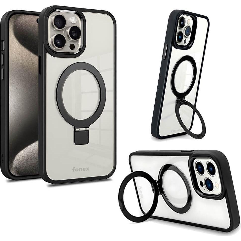 Thumbnail - Fongex iPhone 15 Pro Max - Kickstand Hülle mit Magnet schwarz (Apple iPhone 15 Pro Max), Smartphone Hülle, Schwarz