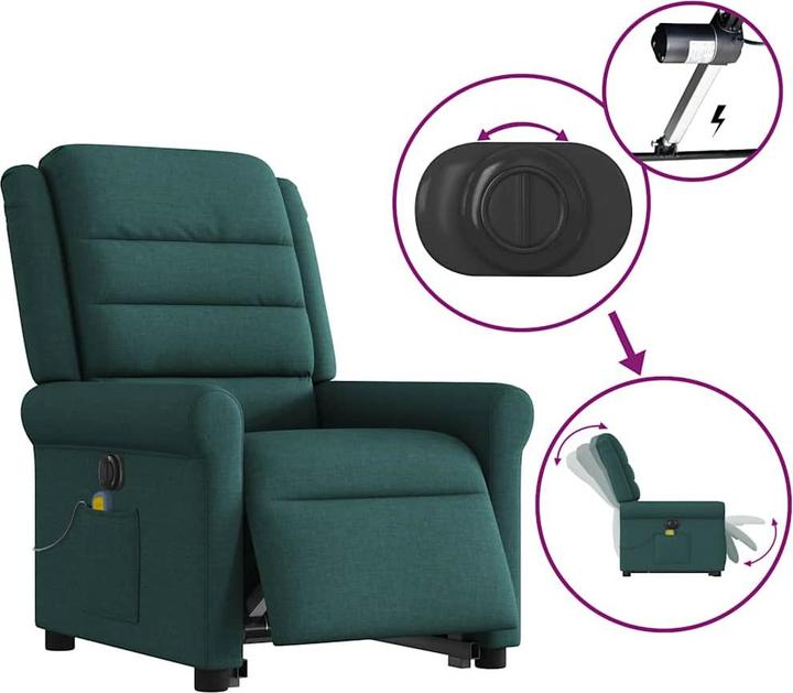 Produktbild VidaXL Elektrischer Massagesessel mit Aufstehhilfe Dunkelgrün Stoff