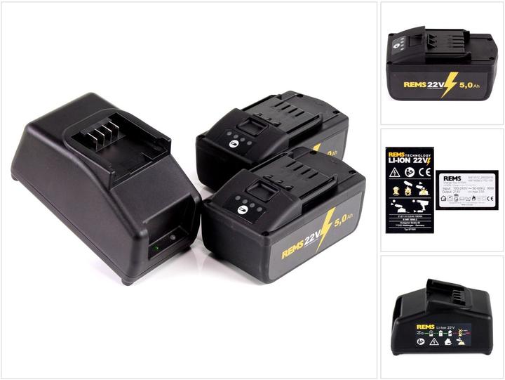 Actual product image Rems Battery set Power Pack 21,6V (22V max) with 2x battery 5,0Ah + charger 90W ( 571591 )
