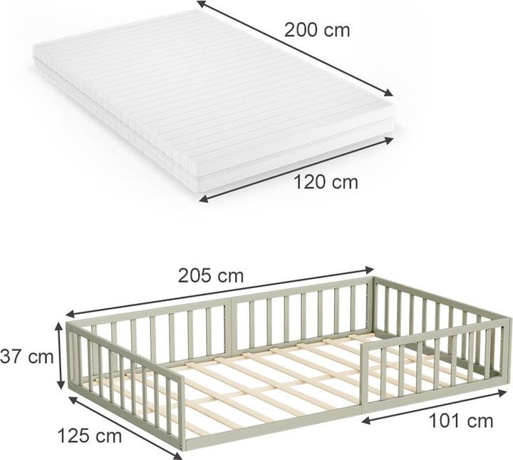Produktbild VitaliSpa Bodenbett aus Metall Minno, Greige, 120x200 mit Matratze (120 x 200 cm)