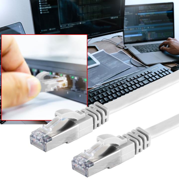 Actual product image S-Impuls Set of 2 Cat 7 network cables, flat cable, 2x RJ45 plugs, white, 10 m (U/FTP, CAT7, 10 m)