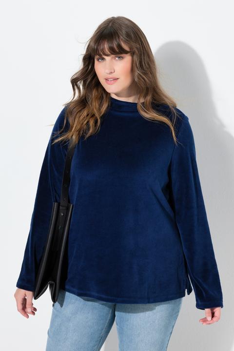 Produktbild Ulla Popken Samt-Sweatshirt, A-Linie, Stehkragen, Langarm (60)