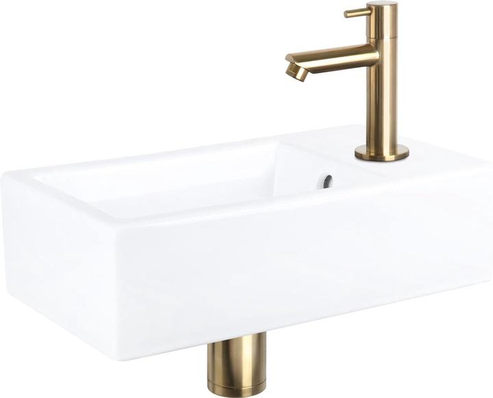 Differnz Set Fontana Forza Lavello Ceramico Bianco Rubinetto Dritto (220 mm, 400 mm)
